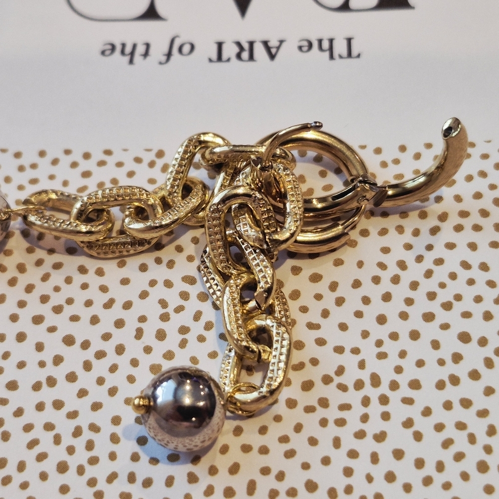 18k Gold Plated Hoop With Link Chain And Gold and Silver Earrings - Picture 5 of 5